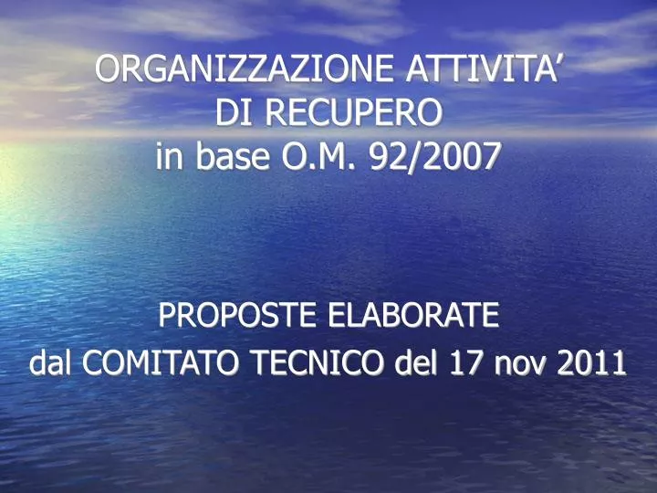organizzazione attivita di recupero in base o m 92 2007