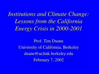 Institutions and Climate Change: Lessons from the California Energy Crisis in 2000-2001