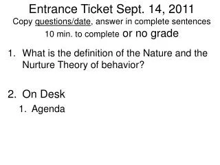 What is the definition of the Nature and the Nurture Theory of behavior? On Desk Agenda