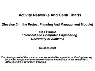 Activity Networks And Gantt Charts (Session 3 in the Project Planning And Management Module)