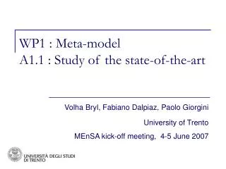 WP1 : Meta-model A1.1 : Study of the state-of-the-art