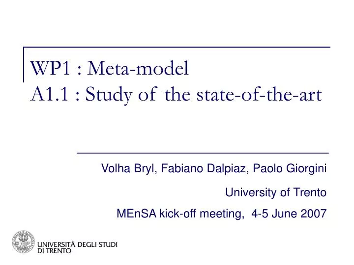 wp1 meta model a1 1 study of the state of the art