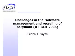 Challenges in the radwaste management and recycling of beryllium (UT-BER-2005)