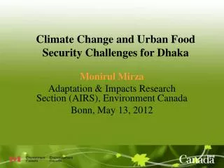 Climate Change and Urban Food Security Challenges for Dhaka