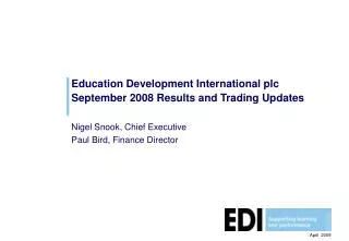 Education Development International plc September 2008 Results and Trading Updates