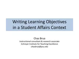 Writing Learning Objectives in a Student Affairs Context