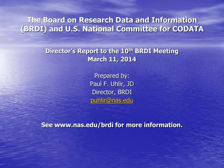 the board on research data and information brdi and u s national committee for codata
