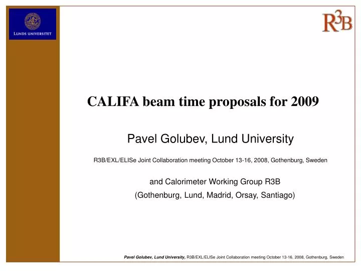 califa beam time proposals for 2009