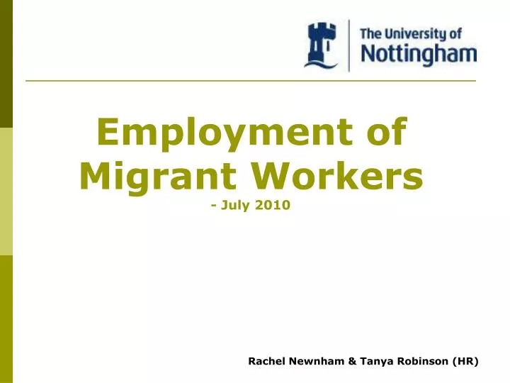 employment of migrant workers july 2010