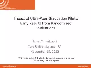 Impact of Ultra-Poor Graduation Pilots: Early Results from Randomized Evaluations