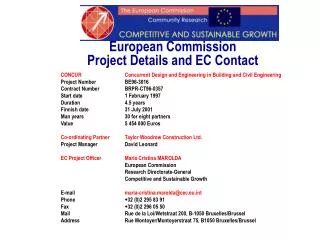 European Commission Project Details and EC Contact
