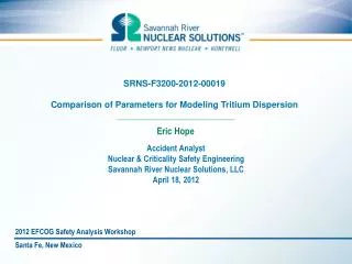 SRNS-F3200-2012-00019 Comparison of Parameters for Modeling Tritium Dispersion