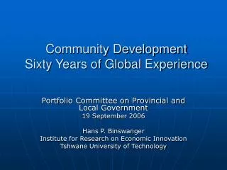 Community Development Sixty Years of Global Experience