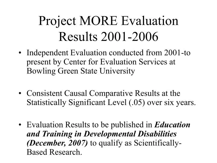 project more evaluation results 2001 2006