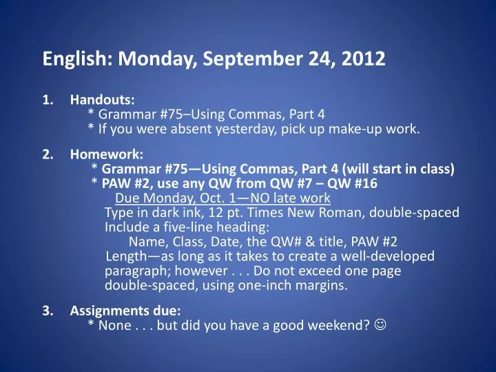 english monday september 24 2012