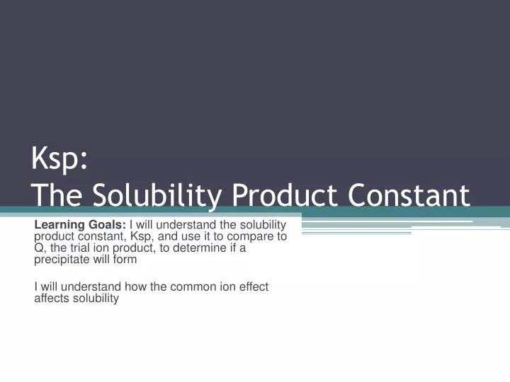 ksp the solubility product constant