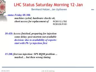 LHC Status Satur day Morning 12 -Jan Bernhard Holzer, Jan Uythoven