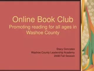 Online Book Club Promoting reading for all ages in Washoe County