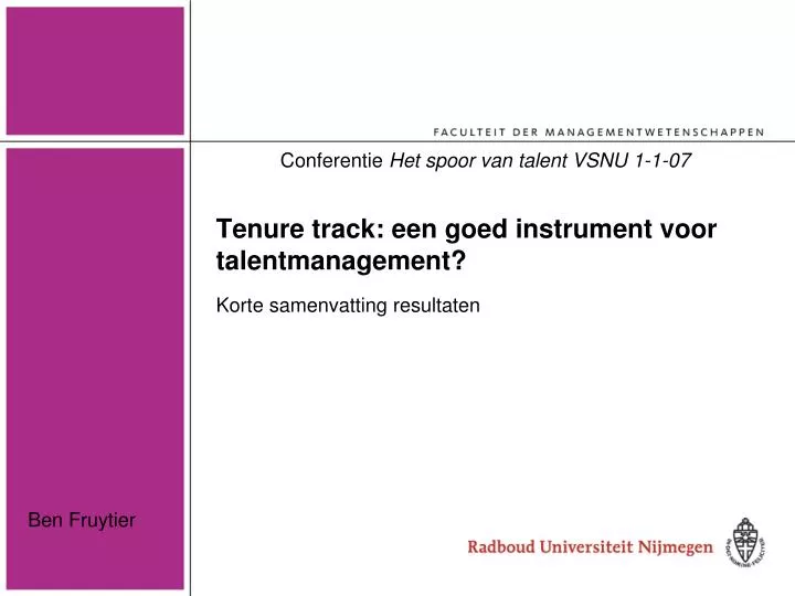 tenure track een goed instrument voor talentmanagement korte samenvatting resultaten