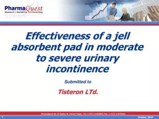 Effectiveness of a jell absorbent pad in moderate to severe urinary incontinence