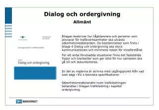 dialog och ordergivning allm nt