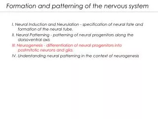 Formation and patterning of the nervous system