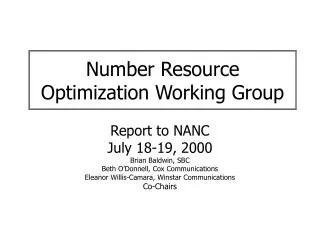 Number Resource Optimization Working Group