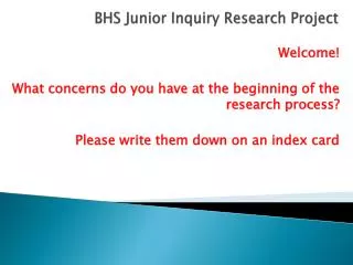 BHS Junior Inquiry Research Project