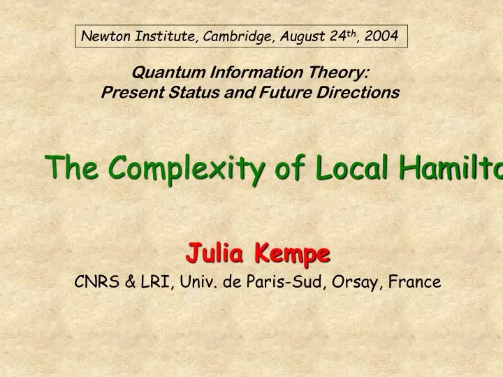 quantum information theory present status and future directions