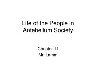 Life of the People in Antebellum Society