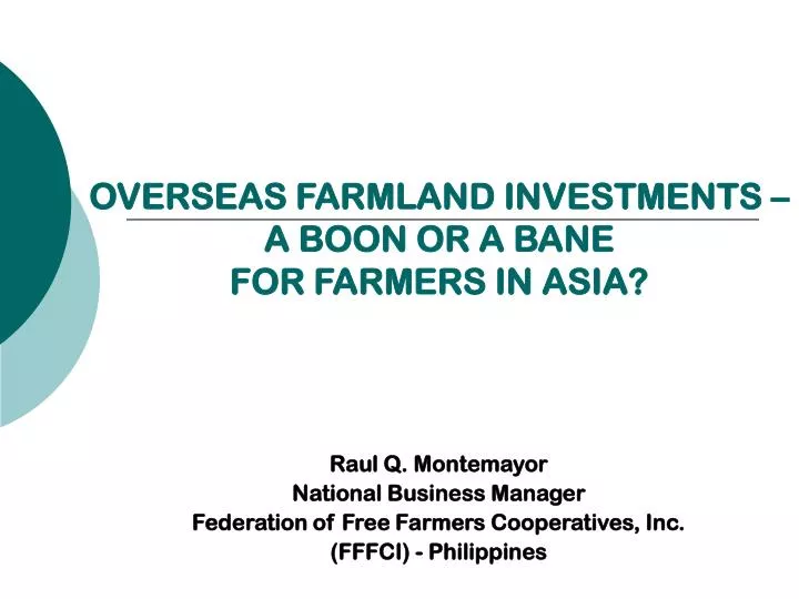 overseas farmland investments a boon or a bane for farmers in asia