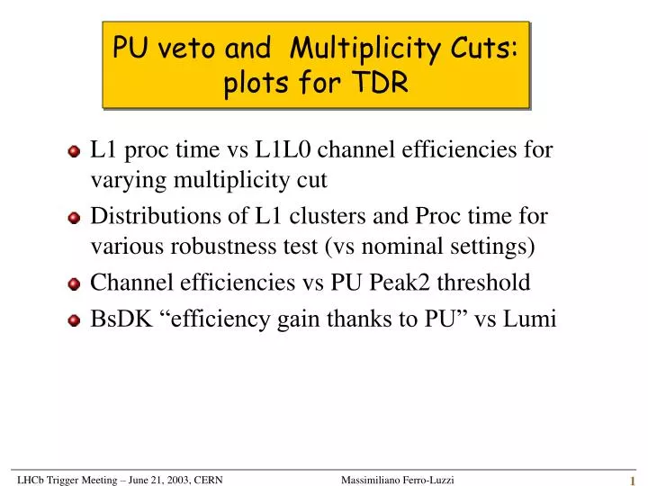 pu veto and multiplicity cuts plots for tdr