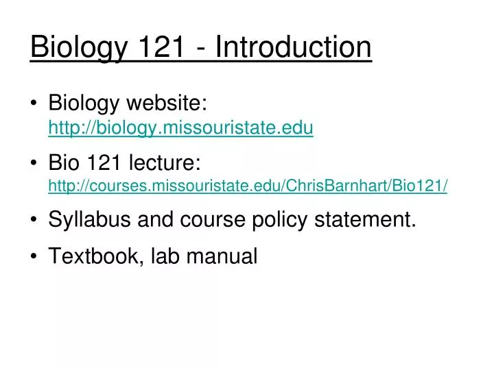 biology 121 introduction