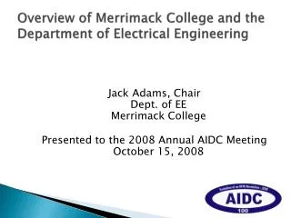 Overview of Merrimack College and the Department of Electrical Engineering