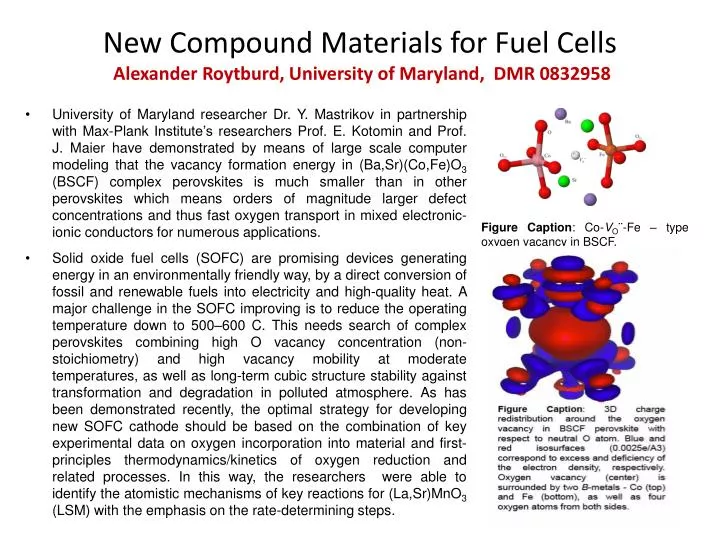 new compound materials for fuel cells alexander roytburd university of maryland dmr 0832958
