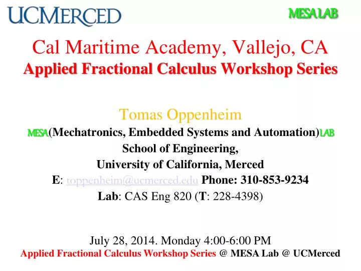 cal maritime academy vallejo ca applied fractional calculus workshop series