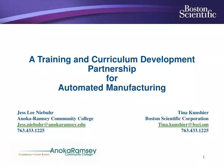 a training and curriculum development partnership for automated manufacturing