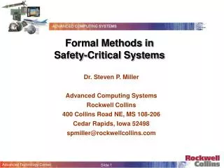 Formal Methods in Safety-Critical Systems