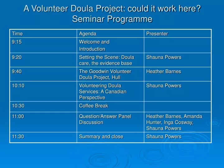 a volunteer doula project could it work here seminar programme