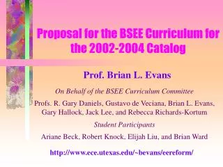 Proposal for the BSEE Curriculum for the 2002-2004 Catalog