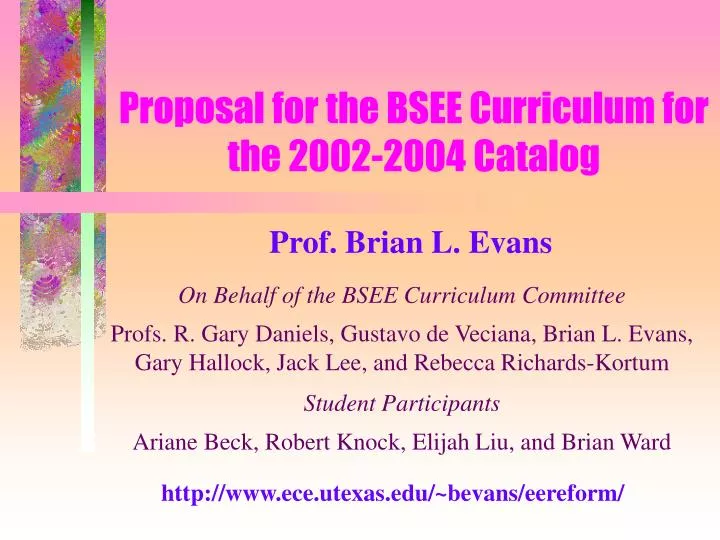 proposal for the bsee curriculum for the 2002 2004 catalog