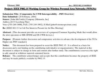 Project: IEEE P802.15 Working Group for Wireless Personal Area Networks (WPANs)