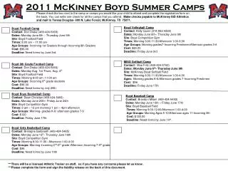 2011 McKinney Boyd Summer Camps