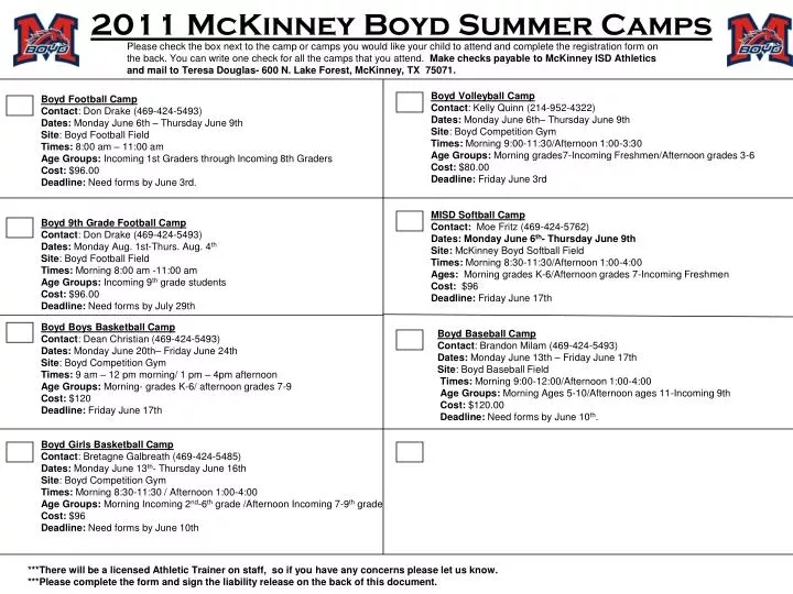 2011 mckinney boyd summer camps