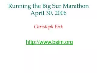 Running the Big Sur Marathon April 30, 2006 Christoph Eick