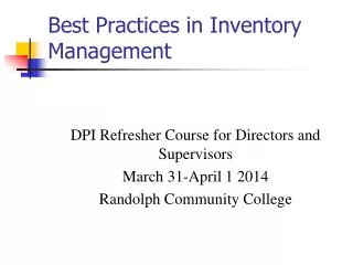 Best Practices in Inventory Management