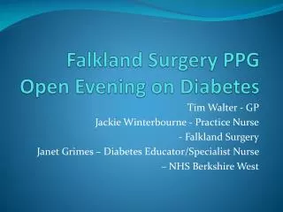 Falkland Surgery PPG Open Evening on Diabetes