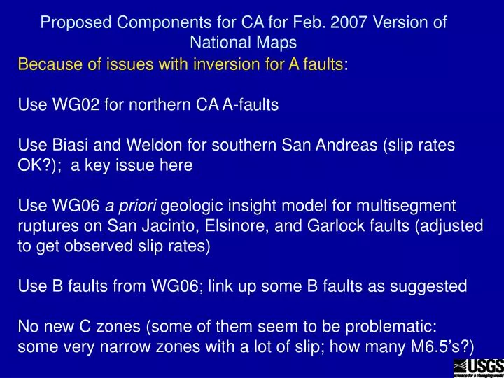 proposed components for ca for feb 2007 version of national maps