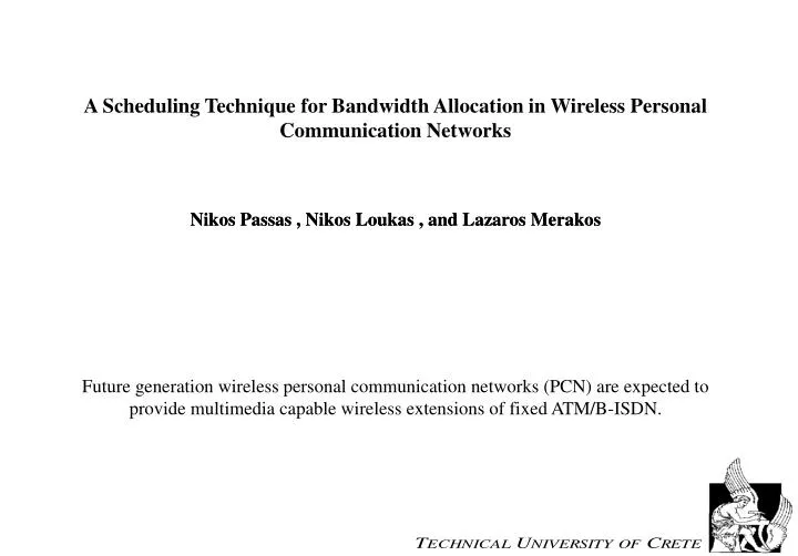 a scheduling technique for bandwidth allocation in wireless personal communication networks