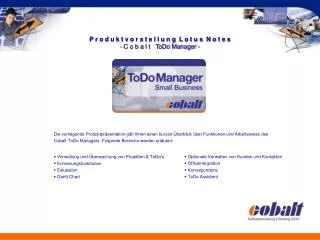 p r o d u k t v o r s t e l l u n g l o t u s n o t e s c o b a l t todo manager